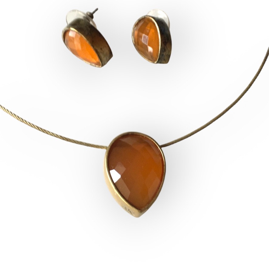 Anne Klein Orange Crystal Necklace And Earring Set 25$
